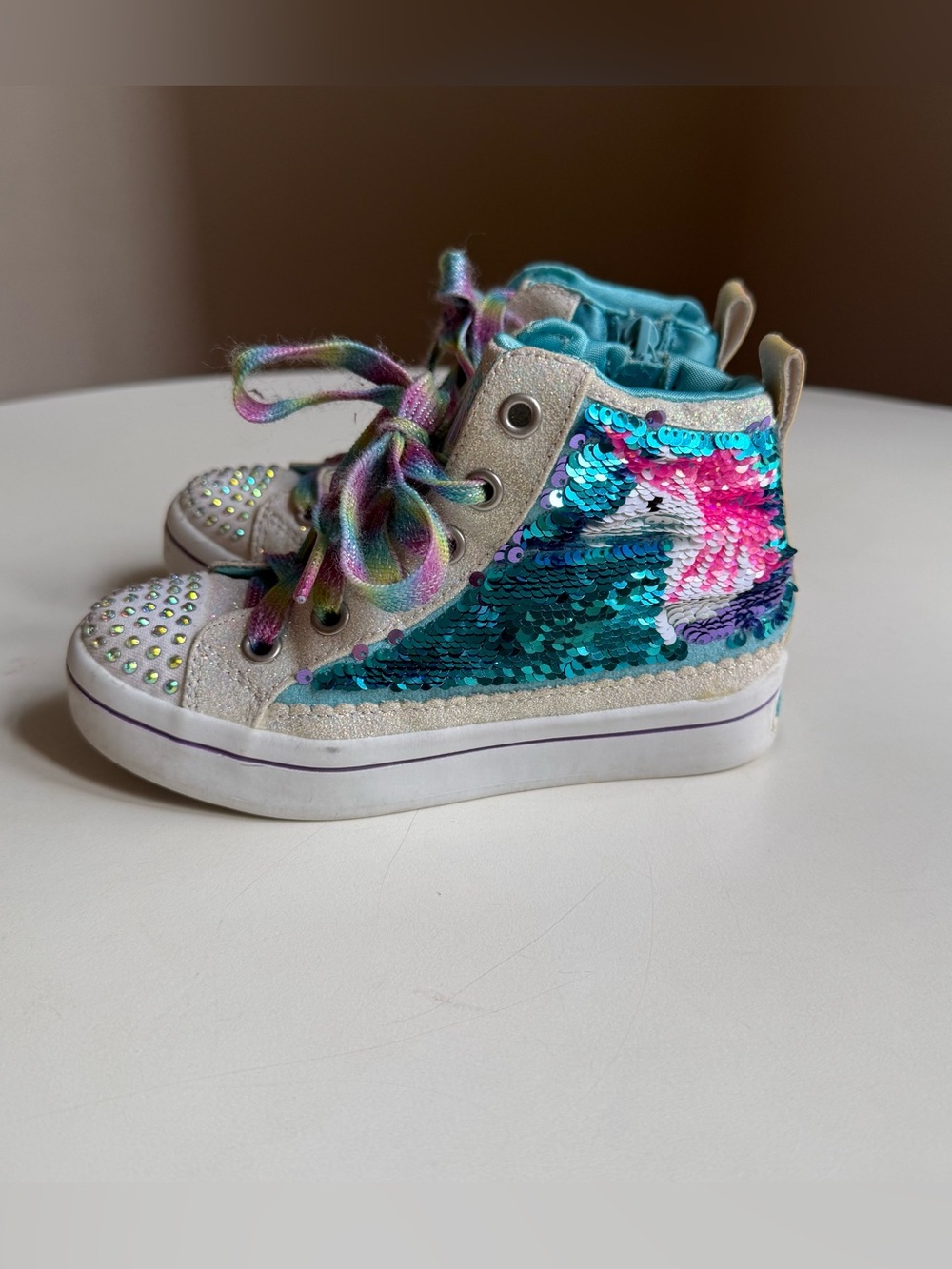 Skechers Girl's Sneakers Unicorn US 11 Sequin Rhinestones High-Top Pink Blue